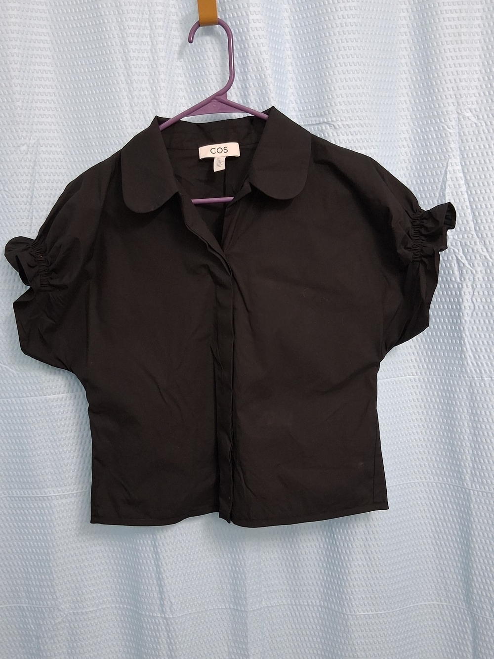 COS Black Short-Sleeve Button-Down Blouse with Peter Pan Collar